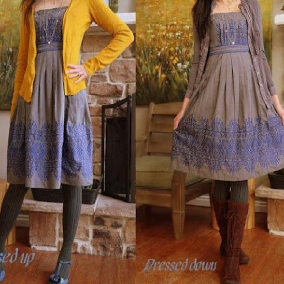 Anthropologie Dresses & Skirts - Anthropologie Sewing Circle Dress gray embroidery